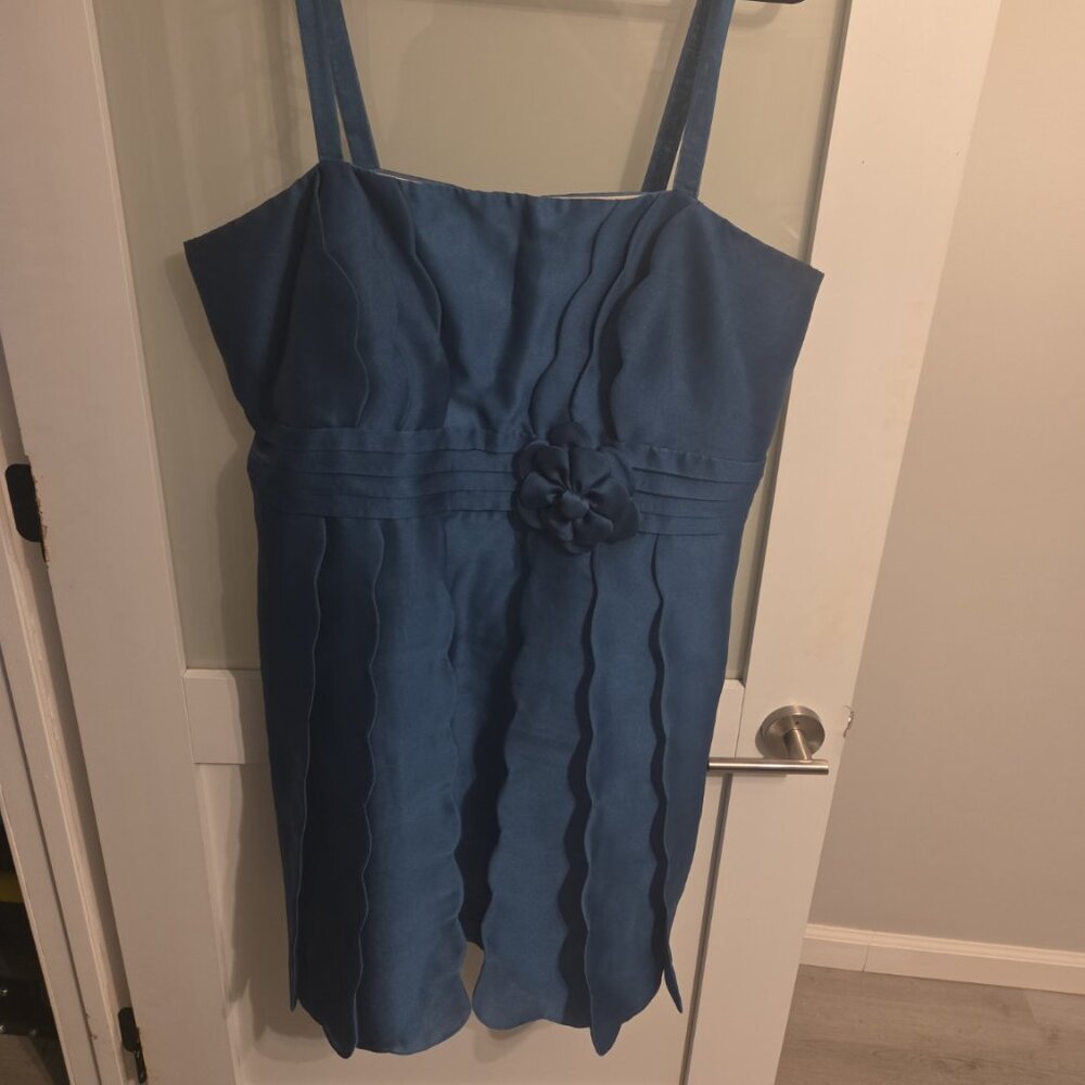 JS Collections Womens Steel Blue Cocktail Dress w/ Rosette Waist (Plus Size 22W)